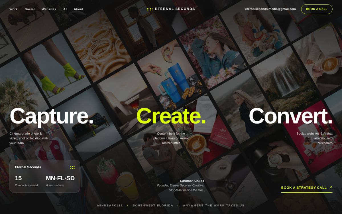 eternalseconds.com — Live Build — website designed and built by Eternal Seconds Creative
